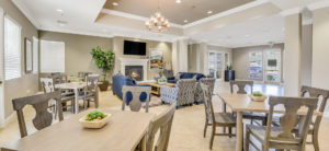Affordable Apartments in Elk Grove, CA - Geneva Pointe - Clubhouse Living Room with Comfortable Furniture and an Interior Fireplace